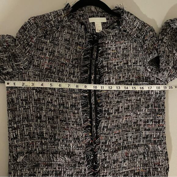 H&M Frayed Tweed Sequin Cropped Jacket Open-front Blazer Size 6 - Picture 11 of 12